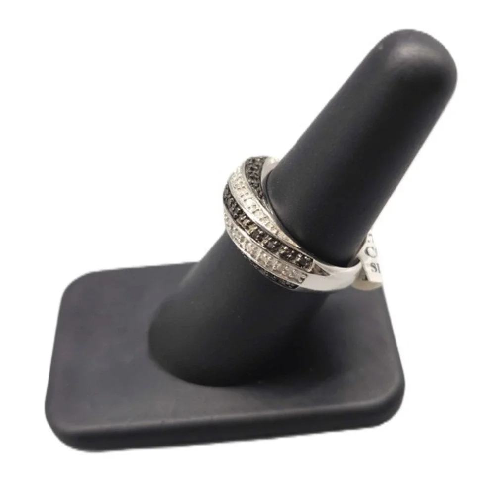 .925 SILVER .33CTW BLACK & WHITE DIAMOND RING SIZE 7 4.7G (GNH022792)